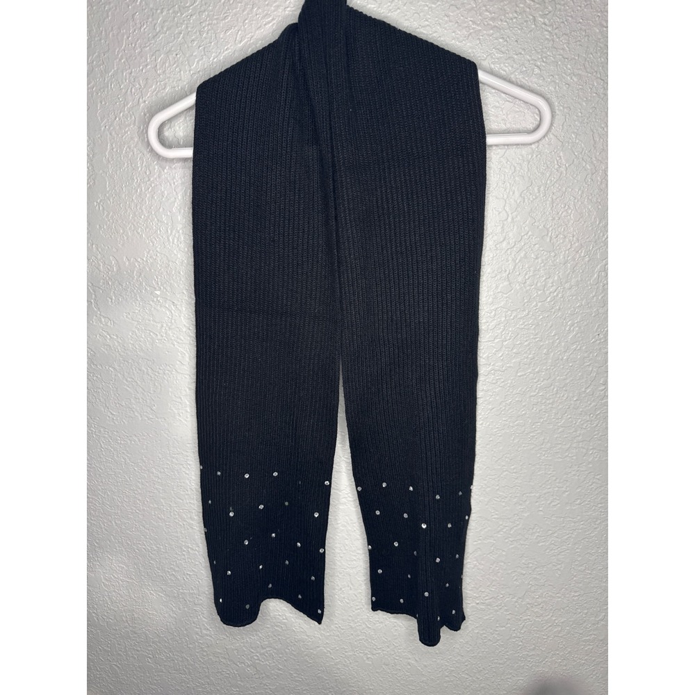 VINTAGE Scarf Women OS Black Excellent Rhinestone Ribbed Knit Scarf